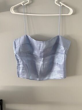 Princess Polly Light Blue Satin Spaghetti Strap Crop Top